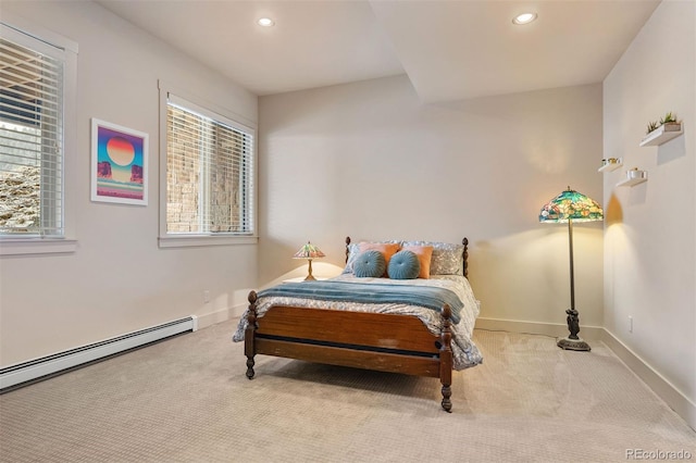 21609 Clarence Ln, Golden, CO 80401 - bedroom featuring carpet flooring, baseboards, baseboard heating, and recessed lighting