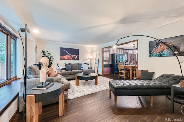 4878 W 98th Ave, Westminster, CO 80031 - living area with dark wood-style flooring and a chandelier