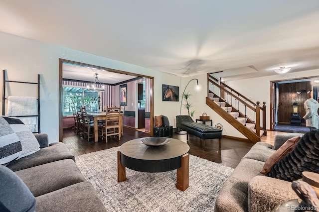 4878 W 98th Ave, Westminster, CO 80031 - living room featuring stairway, a chandelier, and wood finished floors