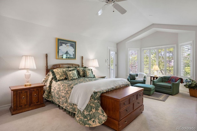 9278 E Aspen Hill Pl, Lone Tree, CO 80124 - bedroom featuring light colored carpet, vaulted ceiling, and ceiling fan
