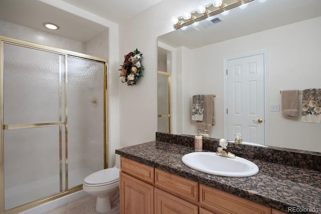 9278 E Aspen Hill Pl, Lone Tree, CO 80124 - bathroom featuring vanity, a shower stall, and toilet