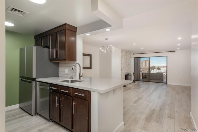 800 N Pearl St Unit 611, Denver, CO 80203 - kitchen with a sink, stainless steel appliances, light wood-type flooring, light countertops, and decorative backsplash