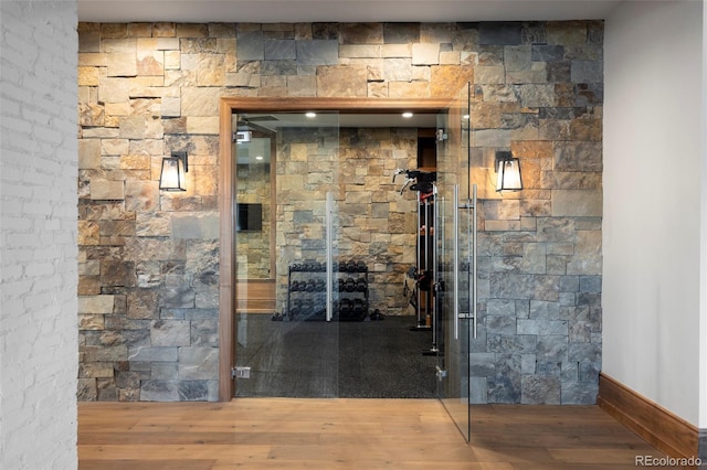 wine area featuring hardwood / wood-style floors