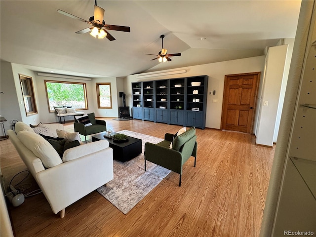 100 River Run Dr, Buena Vista, CO 81211 - living room featuring light wood-style flooring, lofted ceiling, and ceiling fan