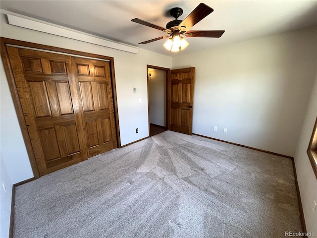 100 River Run Dr, Buena Vista, CO 81211 - unfurnished bedroom featuring light colored carpet, a ceiling fan, and a closet