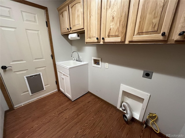 100 River Run Dr, Buena Vista, CO 81211 - laundry room with hookup for an electric dryer, cabinet space, hookup for a washing machine, and dark wood-style floors