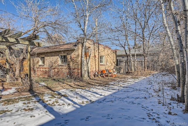 view of snow covered exterior