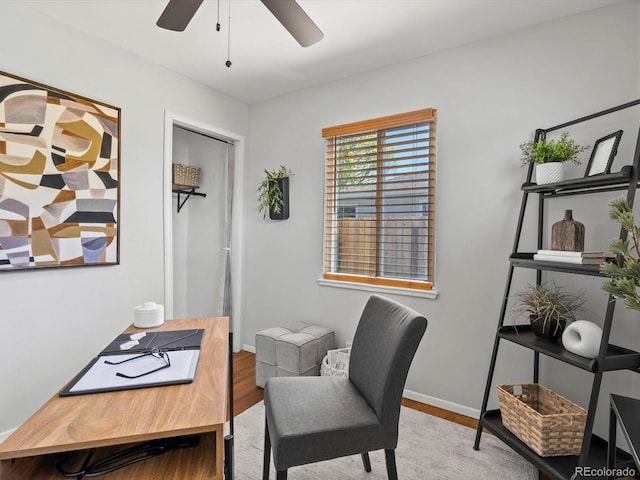 4740 W Wyoming Pl, Denver, CO 80219 - office space featuring ceiling fan, wood finished floors, and baseboards