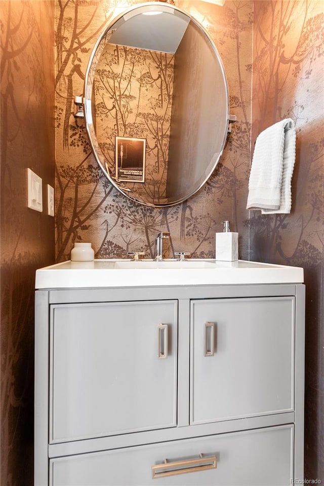 501 S Race St, Denver, CO 80209 - bathroom with wallpapered walls and vanity