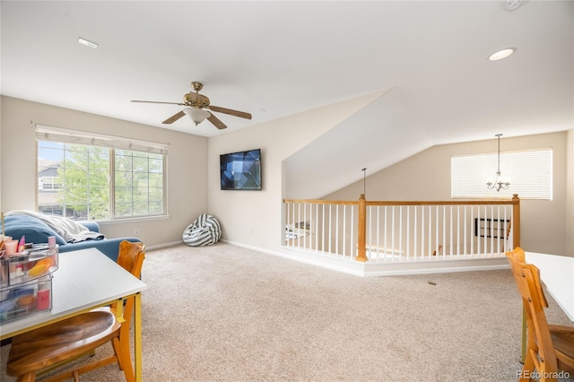 2753 E 139th Dr, Thornton, CO 80602 - carpeted office space with a ceiling fan, vaulted ceiling, and recessed lighting