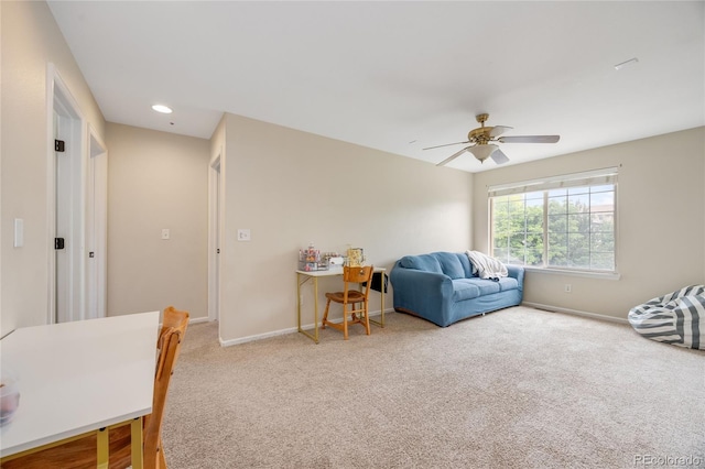 2753 E 139th Dr, Thornton, CO 80602 - living area with carpet, a ceiling fan, and recessed lighting