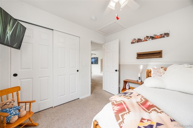 2753 E 139th Dr, Thornton, CO 80602 - carpeted bedroom with a closet, attic access, and a ceiling fan