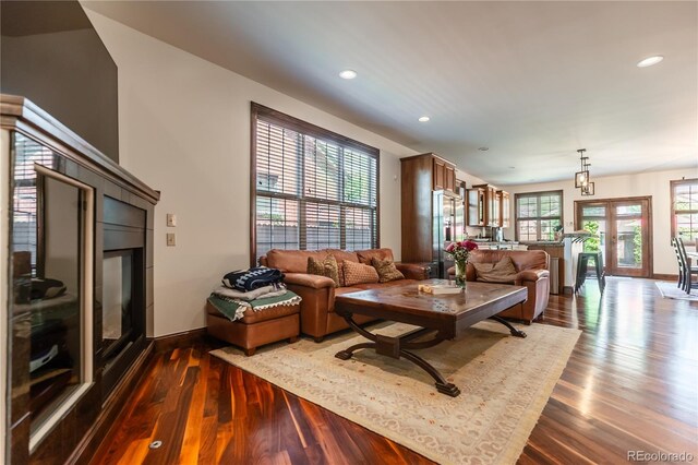 690 S Emerson St, Denver, CO 80209 - living room featuring dark wood-type flooring, recessed lighting, and french doors