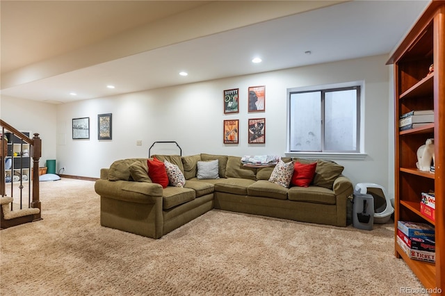 690 S Emerson St, Denver, CO 80209 - carpeted living room with stairway and recessed lighting