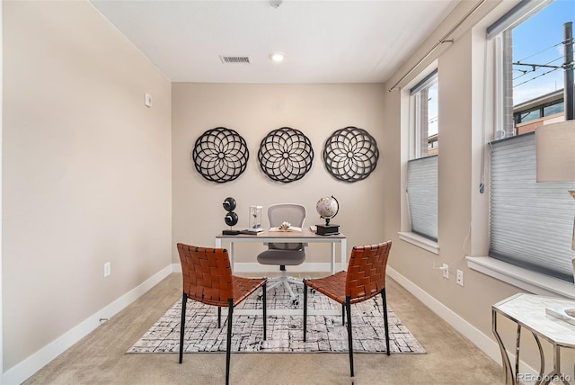 view of carpeted office space