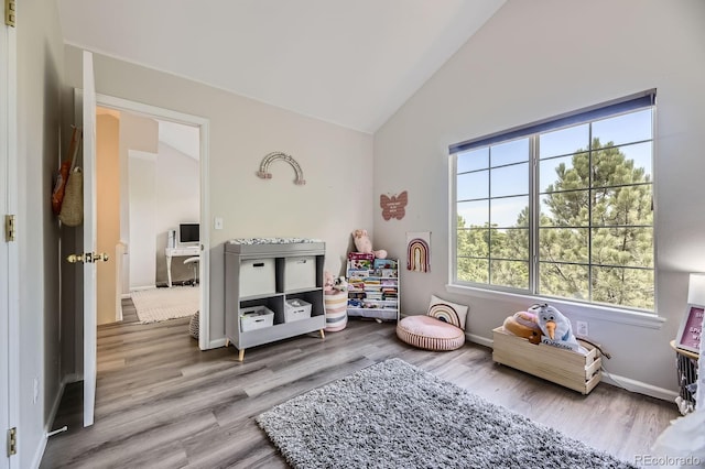6819 S Webster St Unit B, Littleton, CO 80128 - sitting room featuring wood finished floors and high vaulted ceiling