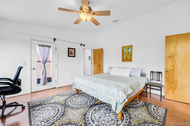 10 Taos Pl, Manitou Springs, CO 80829 - bedroom featuring access to outside, wood finished floors, a ceiling fan, and an office area