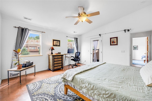 10 Taos Pl, Manitou Springs, CO 80829 - bedroom with vaulted ceiling, a ceiling fan, and a desk