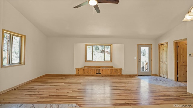 325 Bob Cat Trl, Bailey, CO 80421 - entrance foyer featuring lofted ceiling, wood finished floors, healthy amount of natural light, and ceiling fan