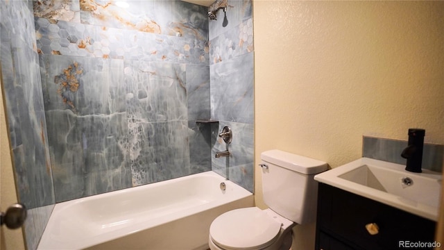 325 Bob Cat Trl, Bailey, CO 80421 - full bath with tub / shower combination, toilet, a textured wall, and vanity
