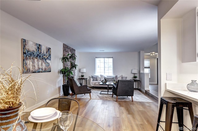 living room with light hardwood / wood-style flooring