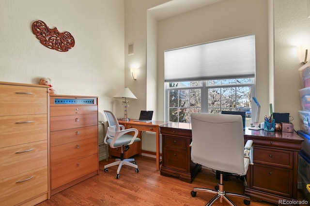 office with light wood-type flooring