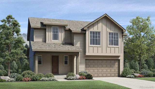 view of front facade with a garage and a front yard