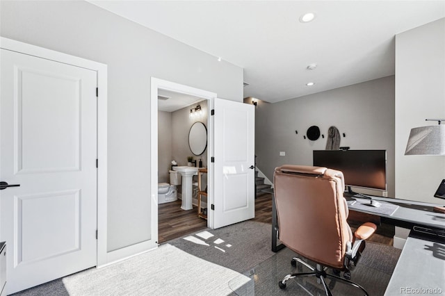 view of carpeted home office