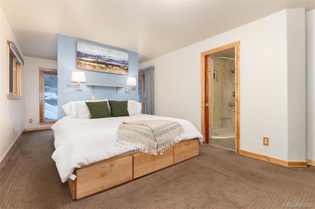 bedroom featuring dark colored carpet