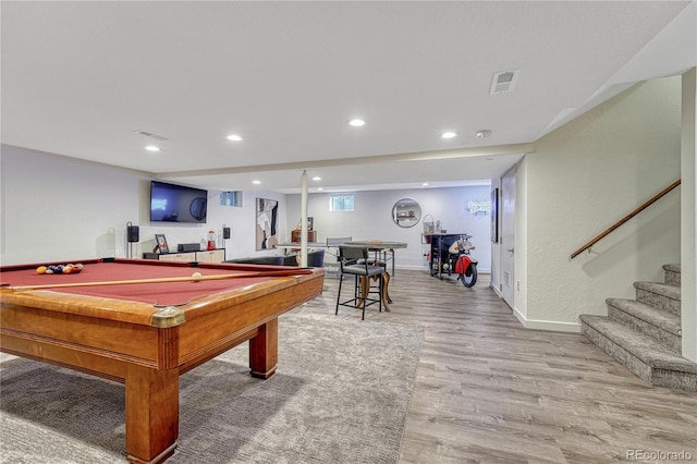 10289 E Berry Dr, Greenwood Village, CO 80111 - recreation room featuring wood finished floors, billiards table, and recessed lighting