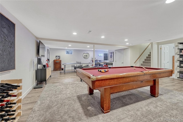 10289 E Berry Dr, Greenwood Village, CO 80111 - playroom featuring light wood finished floors, billiards table, and recessed lighting