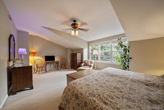 4545 S Monaco St Unit 243, Denver, CO 80237 - bedroom featuring carpet, lofted ceiling, and baseboards