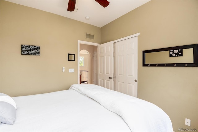 11460 W Tanforan Cir, Littleton, CO 80127 - bedroom with a ceiling fan and a closet
