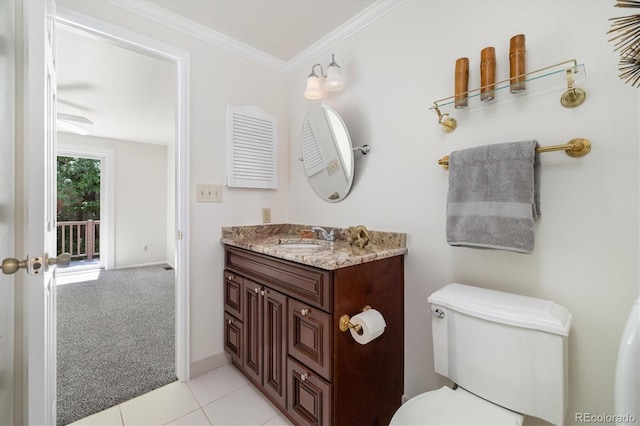 5922 E Briarwood Dr, Centennial, CO 80112 - bathroom with vanity, crown molding, and tile patterned flooring