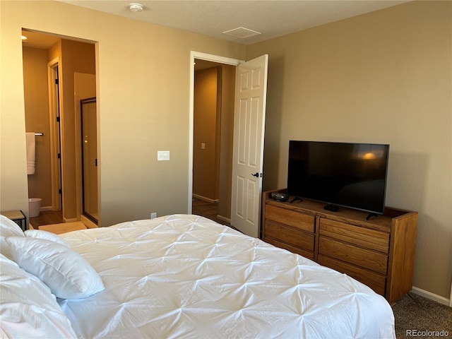 bedroom featuring light carpet