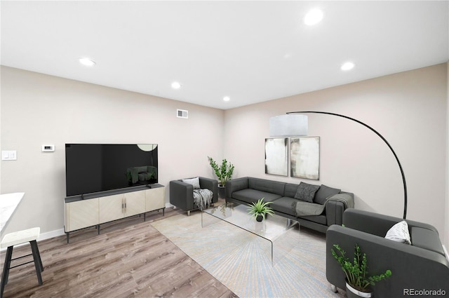 living room with hardwood / wood-style floors