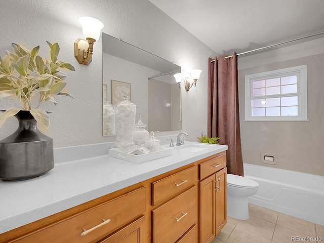 5895 W Plymouth Dr, Littleton, CO 80128 - bathroom featuring vanity, shower / tub combo with curtain, and tile patterned floors