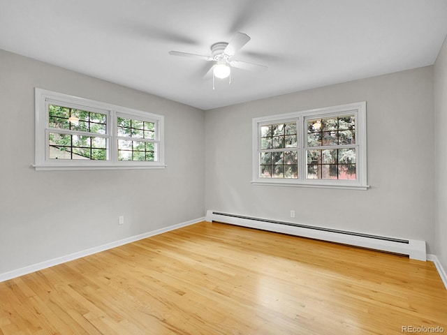 5895 W Plymouth Dr, Littleton, CO 80128 - spare room with a baseboard heating unit, a ceiling fan, and wood finished floors