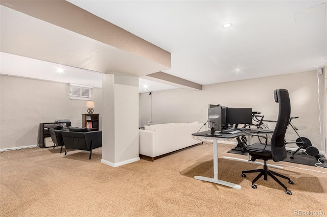 view of carpeted home office