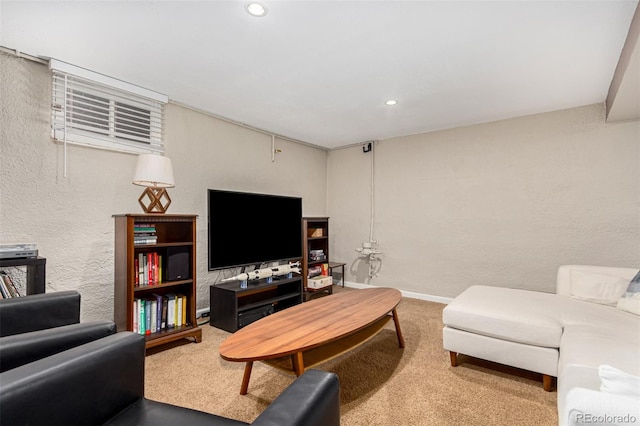 living room featuring carpet