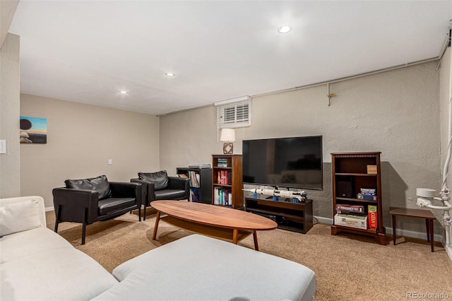 living room with light carpet