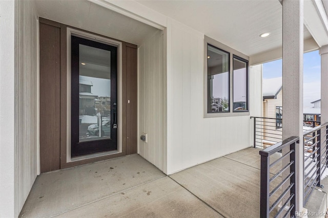 doorway to property with a balcony