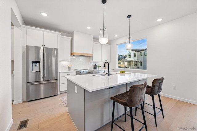 972 Arapahoe Cir, Louisville, CO 80027 - kitchen featuring white cabinets, appliances with stainless steel finishes, a sink, light wood-style floors, and visible vents
