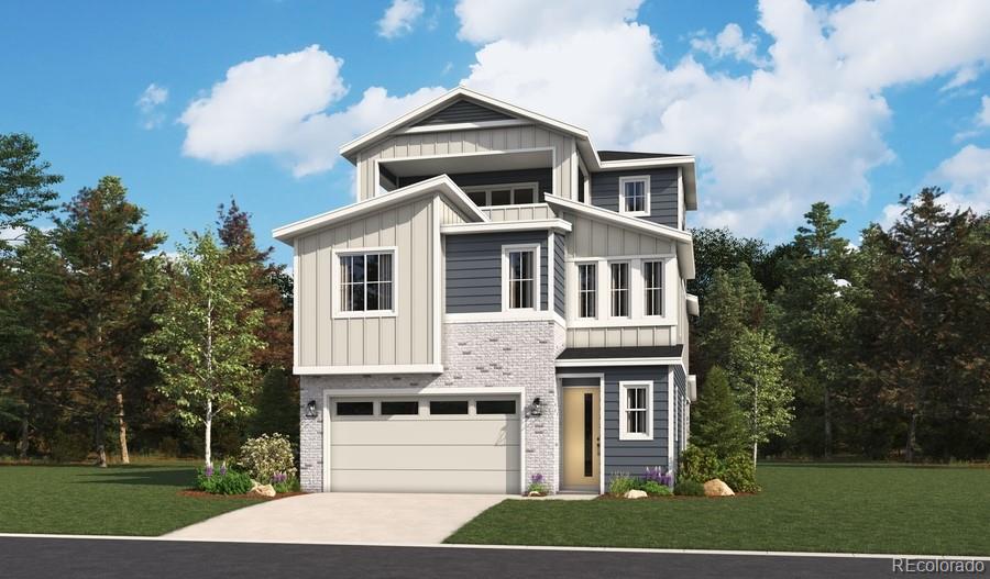 view of front facade featuring a front lawn and a garage