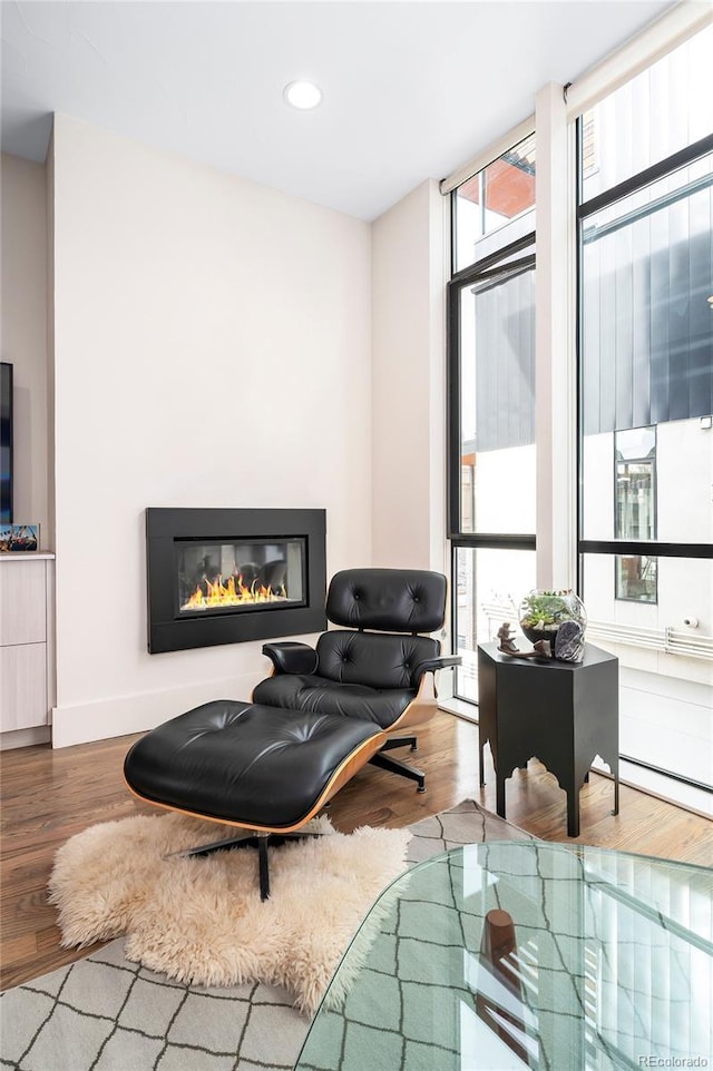 sitting room featuring hardwood / wood-style flooring and floor to ceiling windows