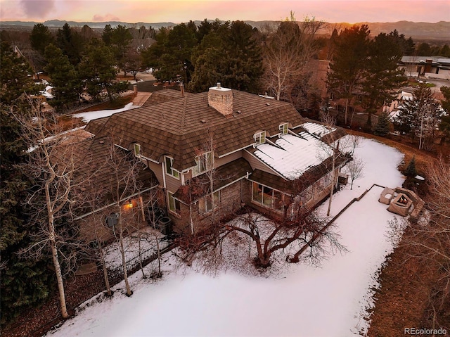 view of aerial view at dusk