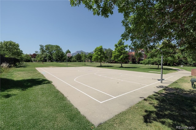 2429 Spruce St Unit 4, Boulder, CO 80302 - view of sport court featuring community basketball court, a lawn, and a mountain view