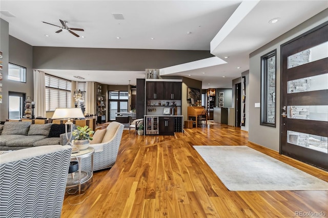 living area featuring recessed lighting and light wood-type flooring