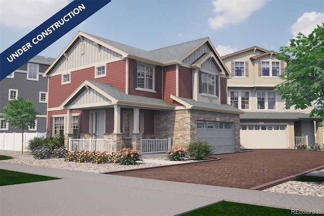 craftsman-style house featuring covered porch and a garage