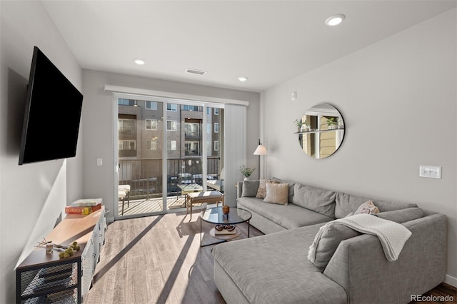 living room with hardwood / wood-style flooring